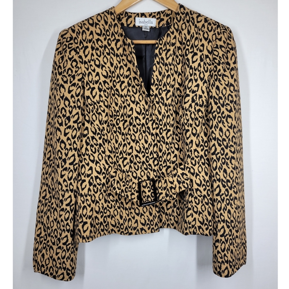 Vintage 90s Isabella Leopard Print Blazer Jacket 10 Snap Closure Long Sleeve